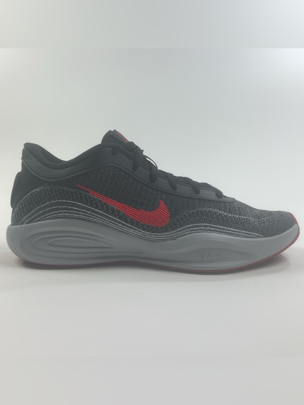 Nike GT Hustle Academy Mens 10.5 Gray Red Fly Knit Shoes Basketball FJ7791-002